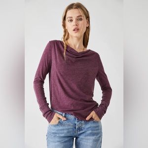 FREE PEOPLE Women’s Kimmi Long Sleeve Top Fig Jam color-Size Small